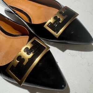 Tory Burch Gigi Black Croc Pointed Toe Kitten Heel Pumps | Size 6